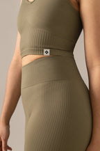 Olive yoga bra front view Rose Boreal Contour Seamless Bra detail
