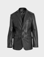 Black leather jacket on a light gray background Cuir Dimitri