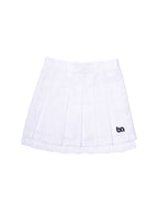 Front view of white BOV Active BA pleated skirt 
