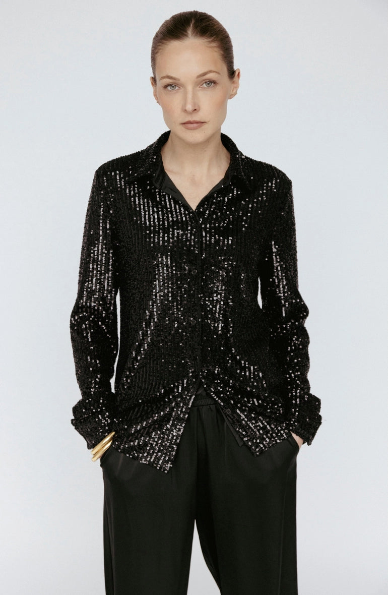 Amanda Maria Sequin Button Down Black