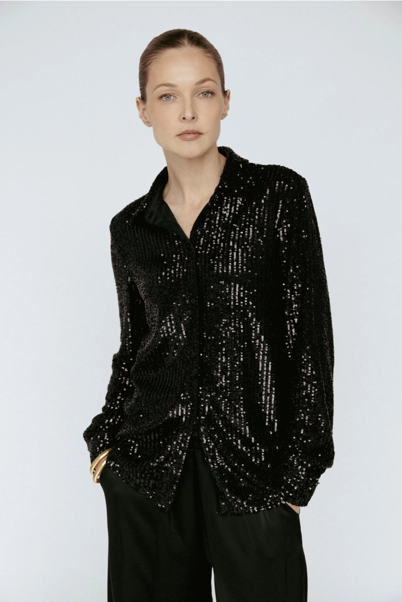 Amanda Maria Sequin Button Down Black
