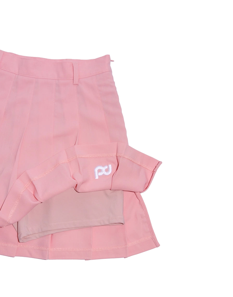 Close up of pink BOV Active BA pleated skirt showing inside BA skirt