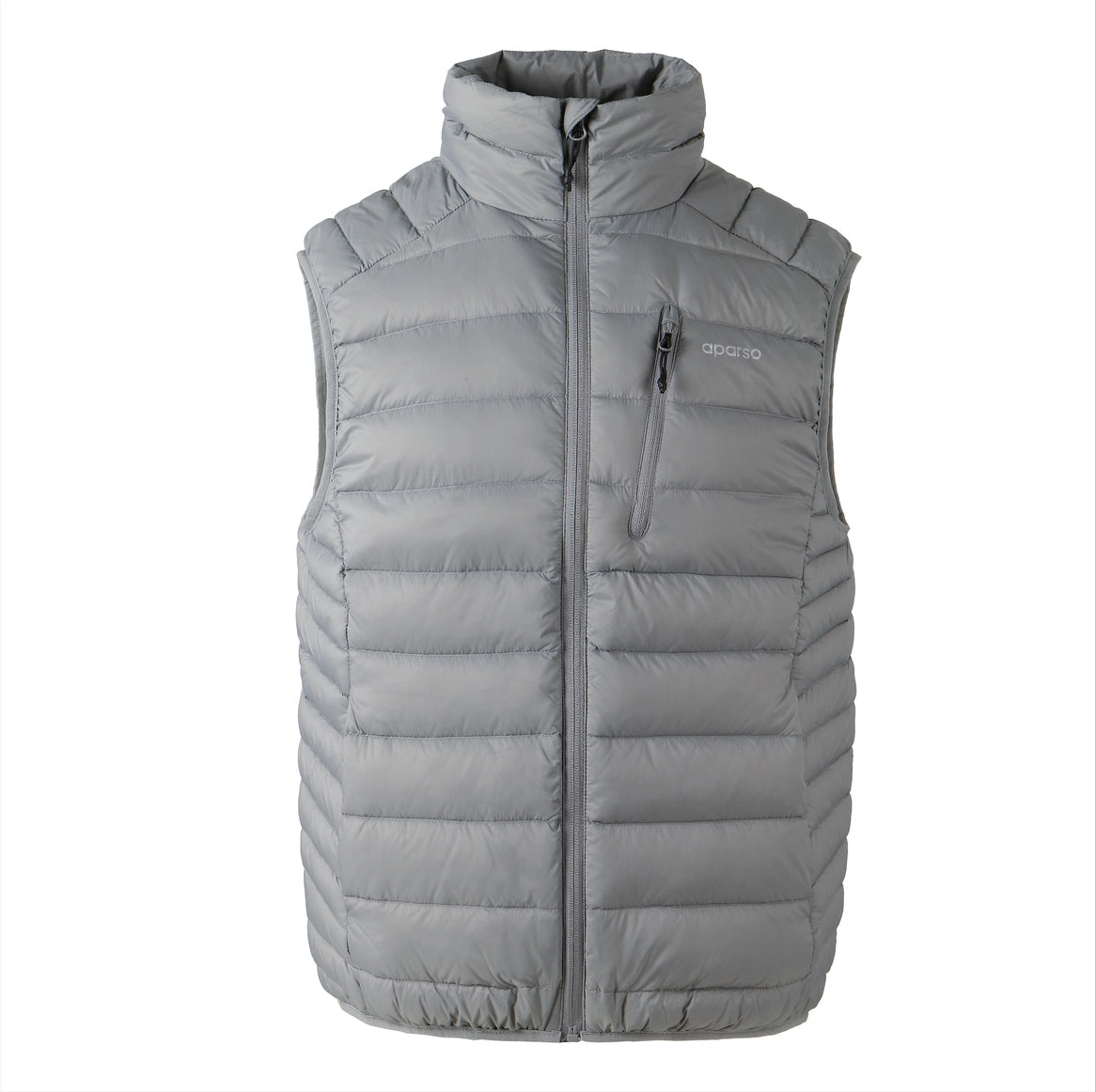 Gray puffer vest with a brand logo on a white background Aparso
