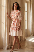 ANNICK Sonia Off-White Floral Print Dress Bell Sleeves Self-Tie Belt