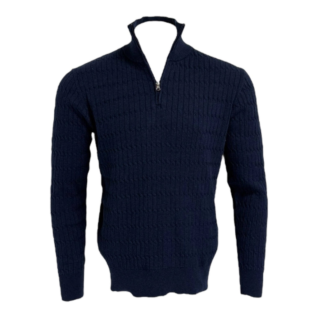 Navy blue sweater with a quarter zip on a white background Maison Leneveu
