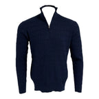Navy blue sweater with a quarter zip on a white background Maison Leneveu
