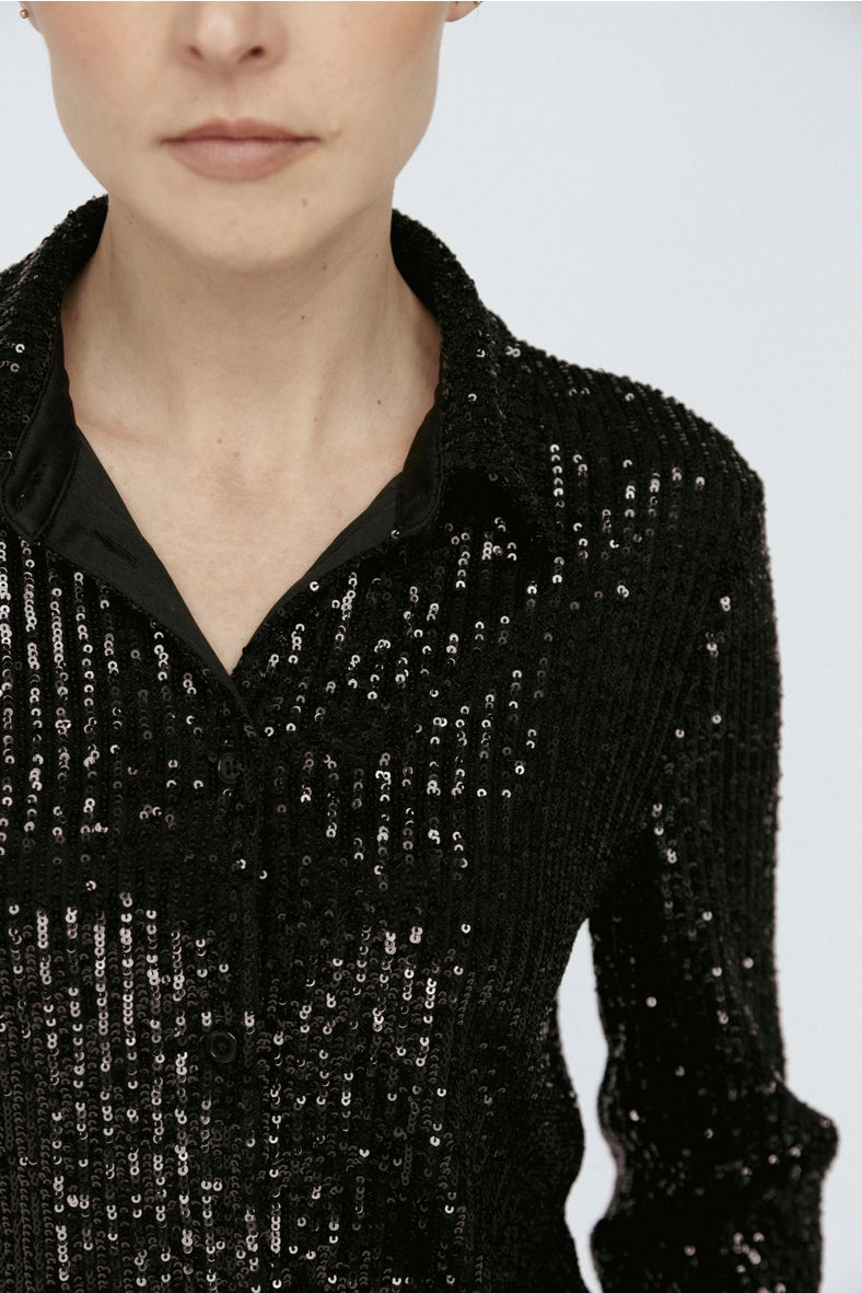 Amanda Maria Sequin Button Down Black