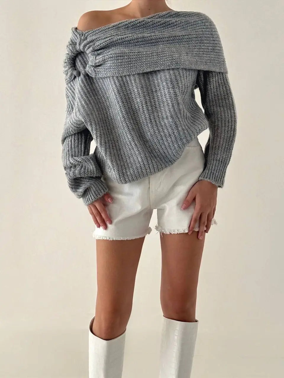 Draped Off-The-Shoulder Fall Sweater – ANAZ