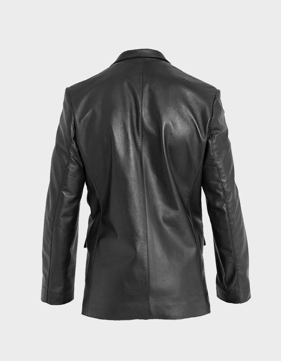 Black leather jacket on a light gray background Cuir Dimitri