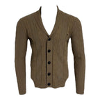 Brown cable knit cardigan on a mannequin with a white background Maison Leneveu