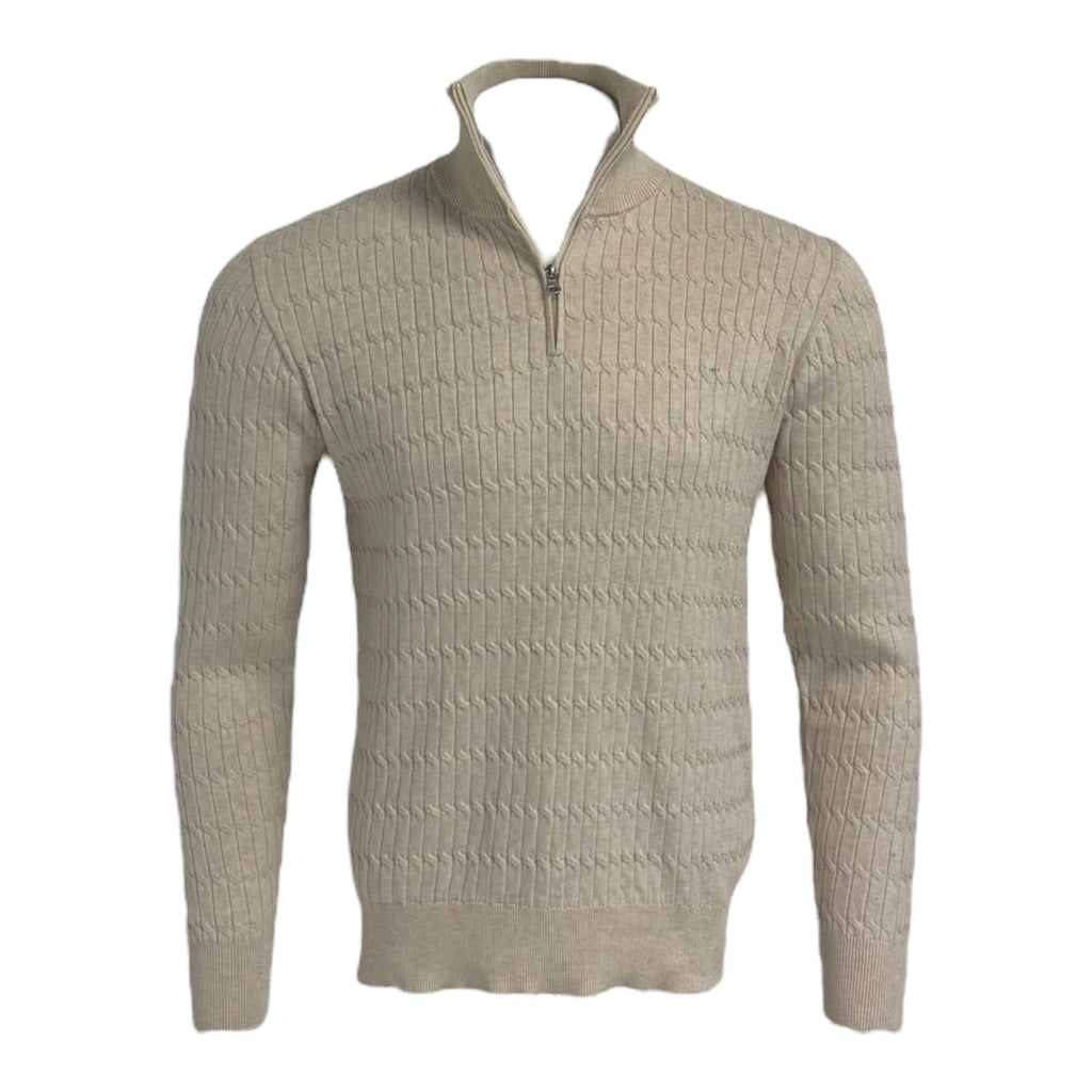 Beige sweater with a quarter zip on a white background Maison Leneveu
