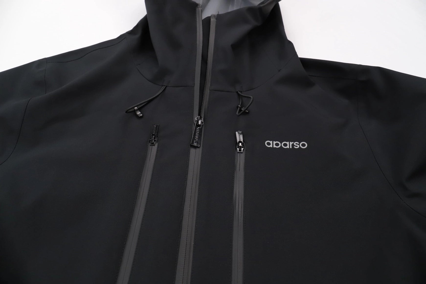 Black jacket with 'abaro' branding on a white background Aparso