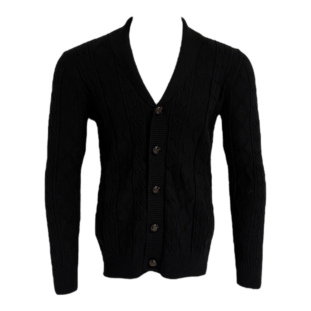 Black cardigan on a mannequin against a white background Maison Leneveu