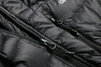Close-up of a black puffer jacket with a zipper Aparso