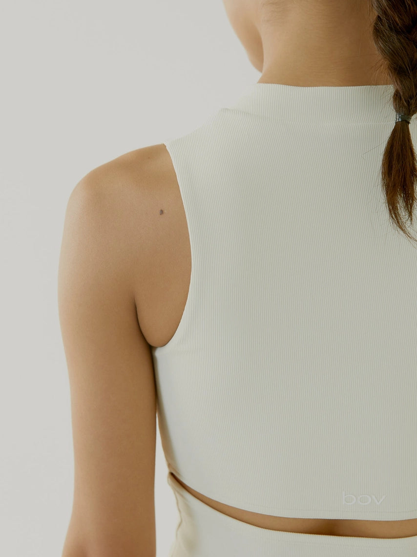 back view of cream BOV Active Harper top  detail 
