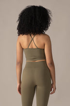 Olive activewear bra detail shot Rose Boreal Contour Seamless Bra
