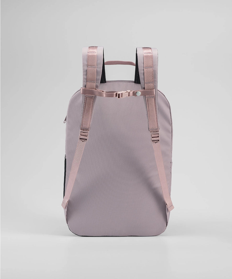 Gray backpack with pink straps on a light gray background RYU
