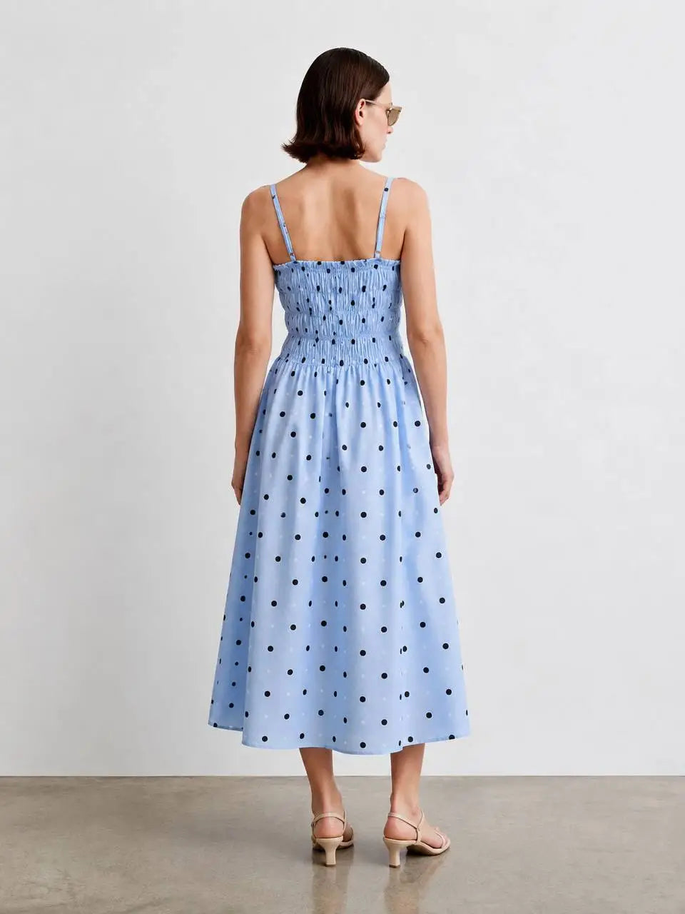 ANAZ Polka Dot Smocked Midi Dress