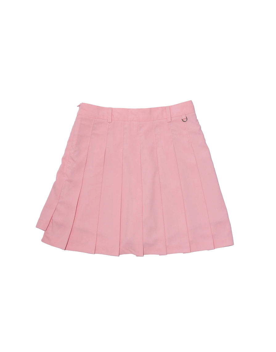 Front view of baby pink BOV Active BA pleated skirt