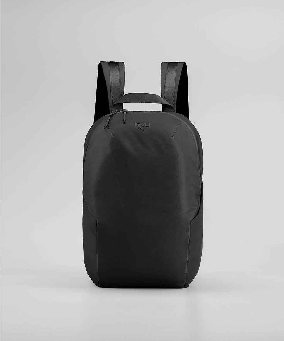 Black backpack on a light gray background RYU