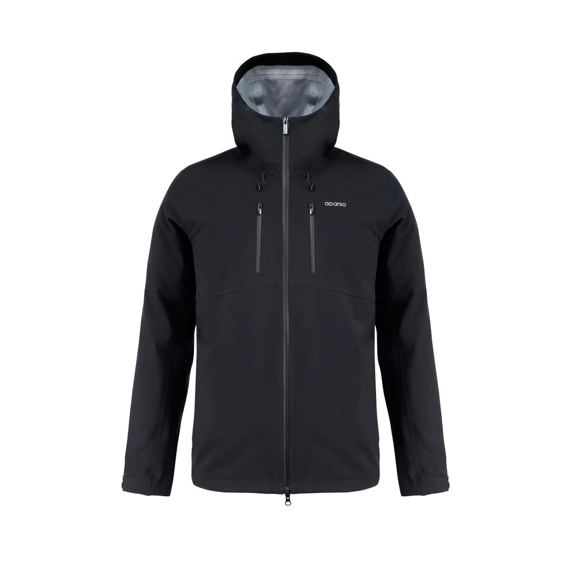 Black jacket with a hood on a white background Aparso