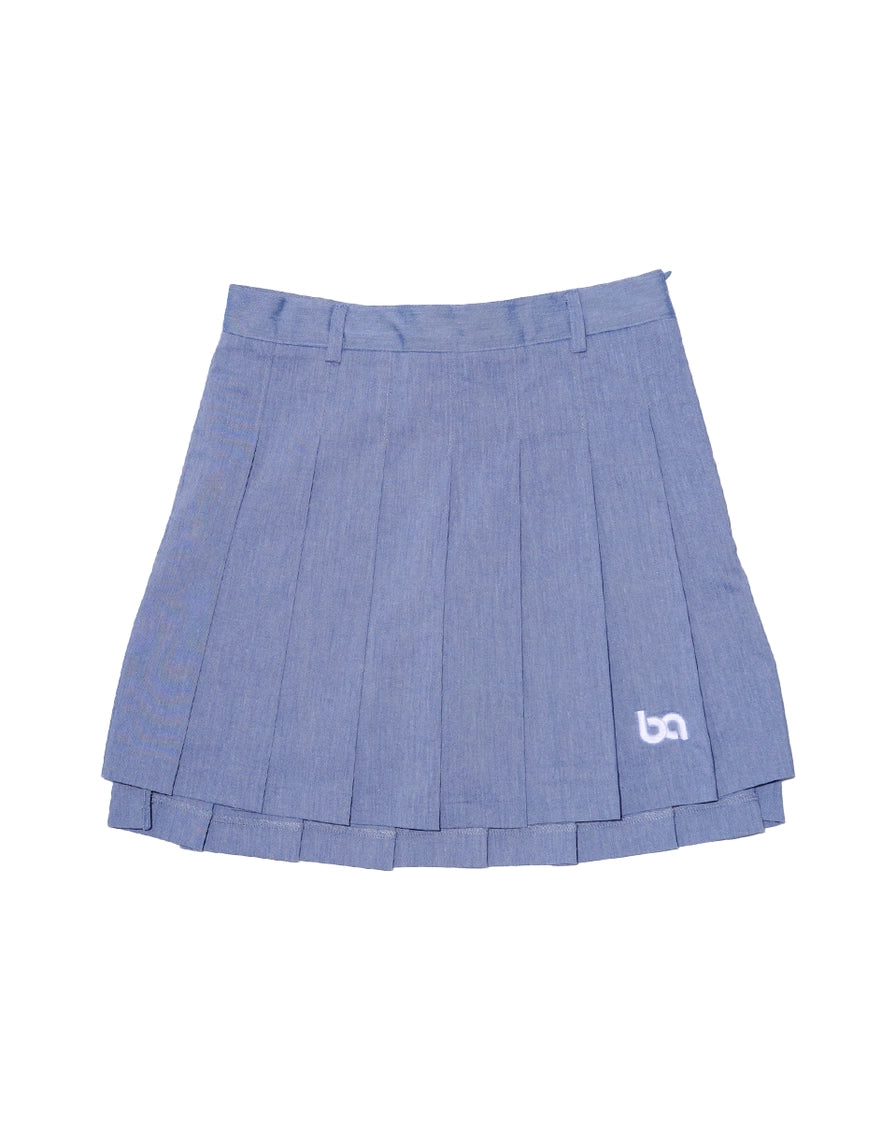 Front view of baby blue BOV Active BA pleated skirt