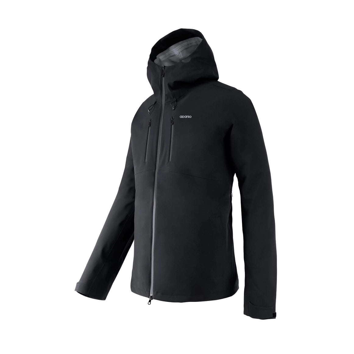 Black jacket with a hood on a white background Aparso