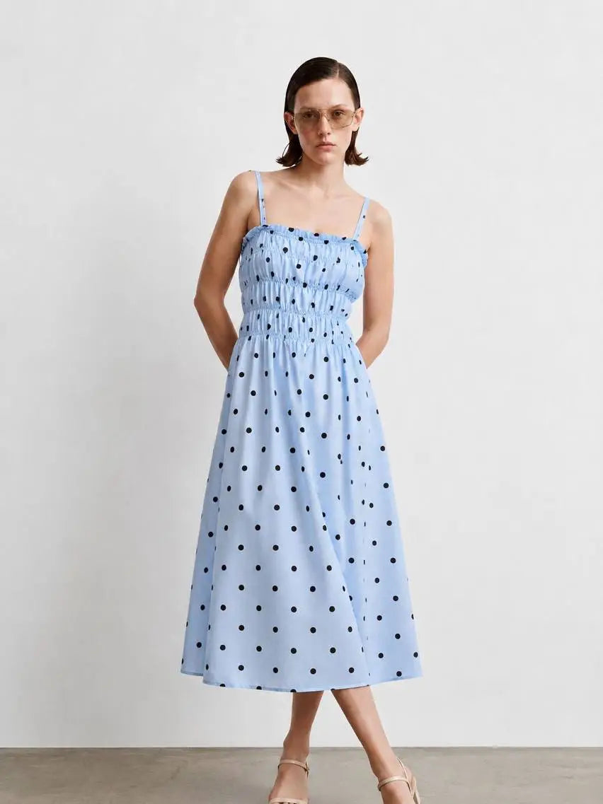 ANAZ Polka Dot Smocked Midi Dress