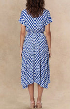 ANNICK Geometric Print Smocked Waist Shirt Dress