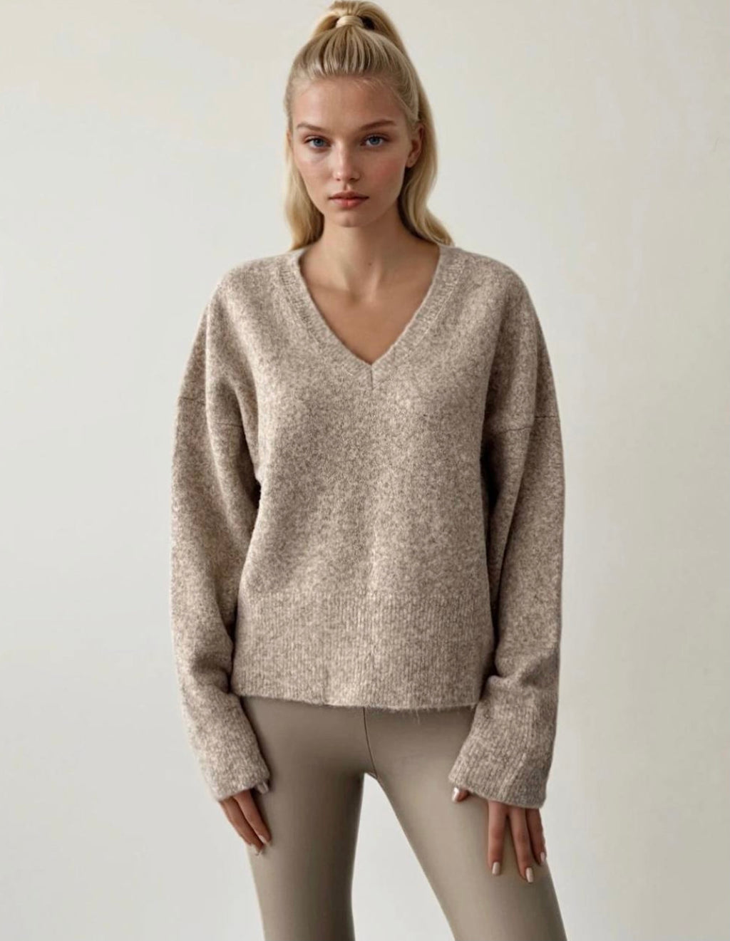 Oversized V-Neck Plush Knit Fall Sweater – ANAZ