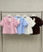 ANAZ Lace-Trim Puff Sleeve Gauze Blouse