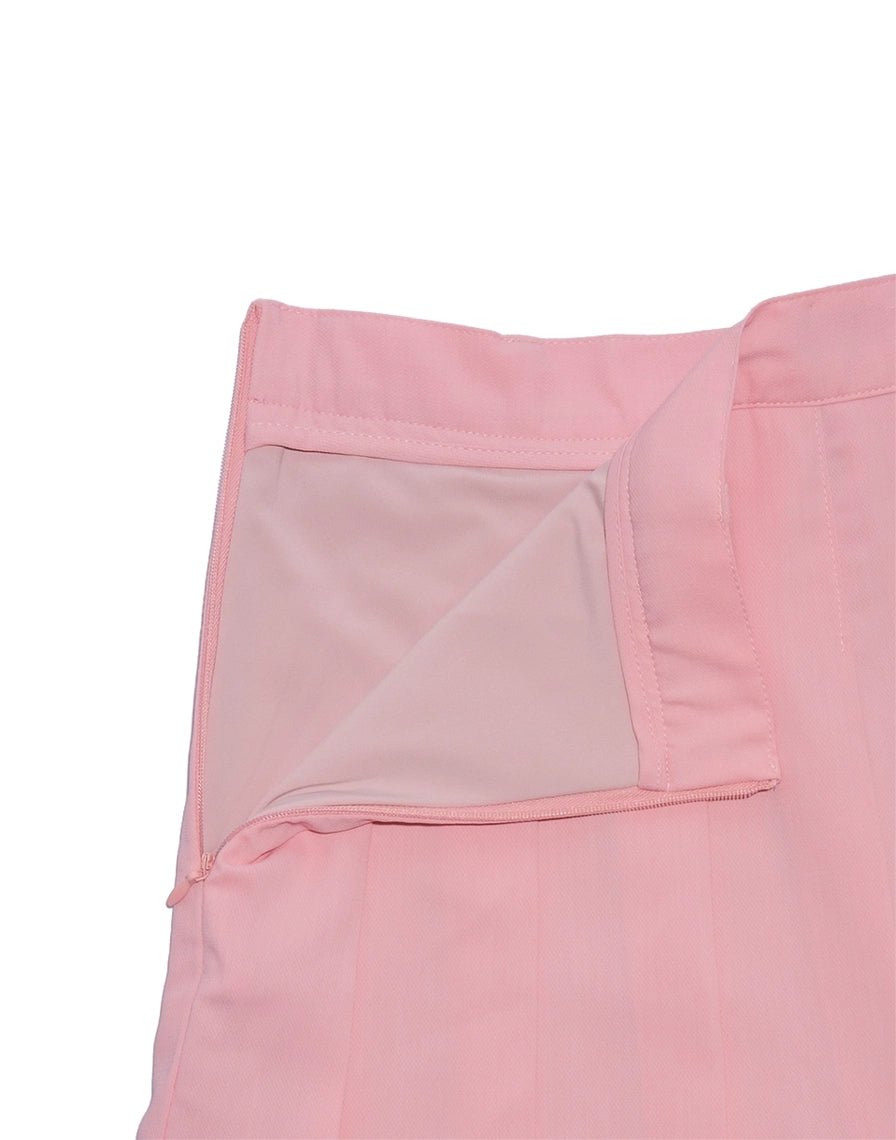 Close up of pink BOV Active BA pleated skirt showing zipper