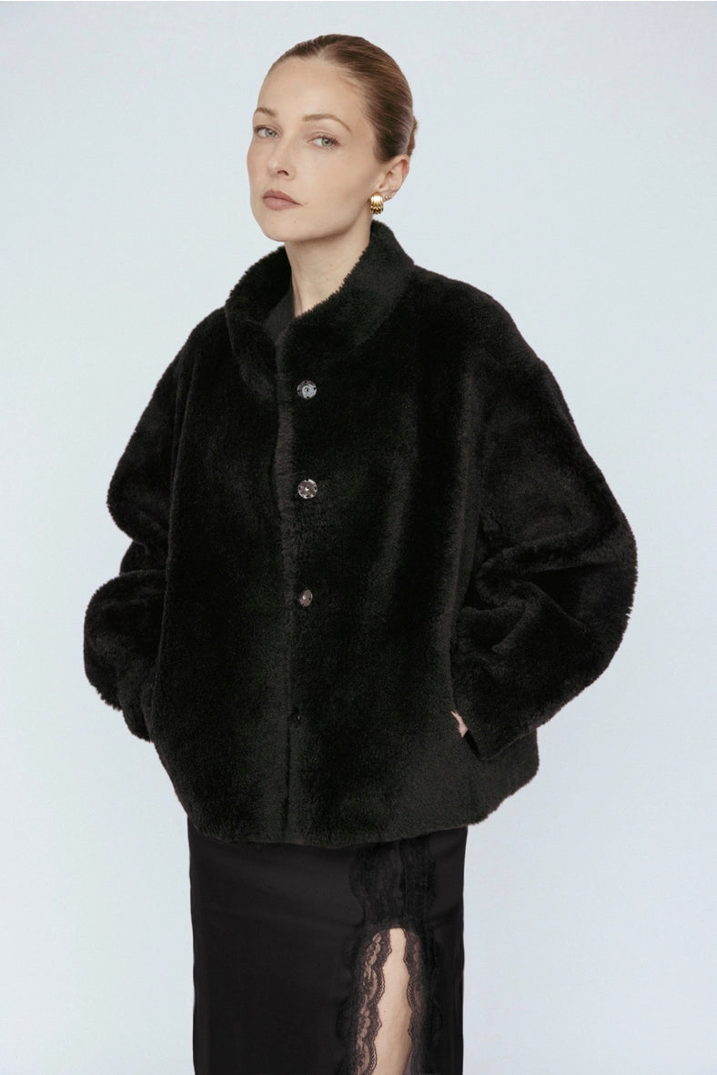 Amanda Maria Wool Bomber Teddy Jacket