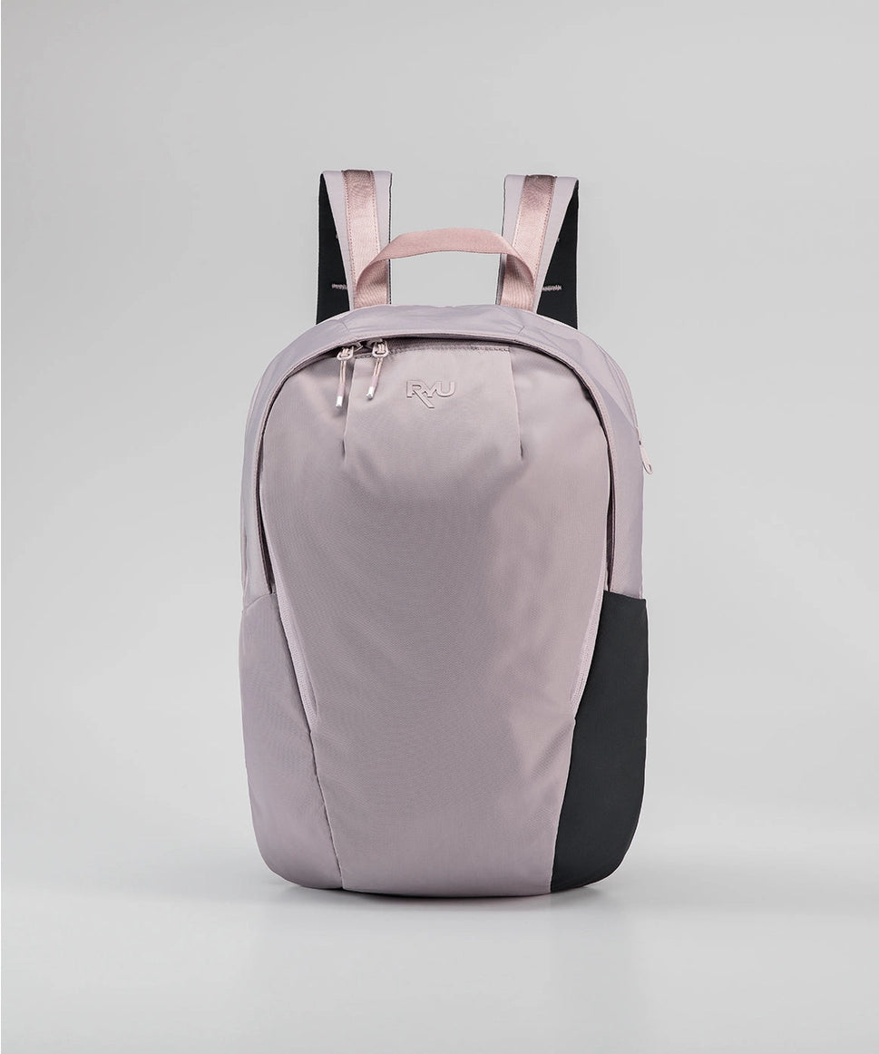 Gray backpack with black accents on a light gray background RYU