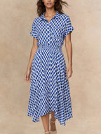 ANNICK Geometric Print Smocked Waist Shirt Dress