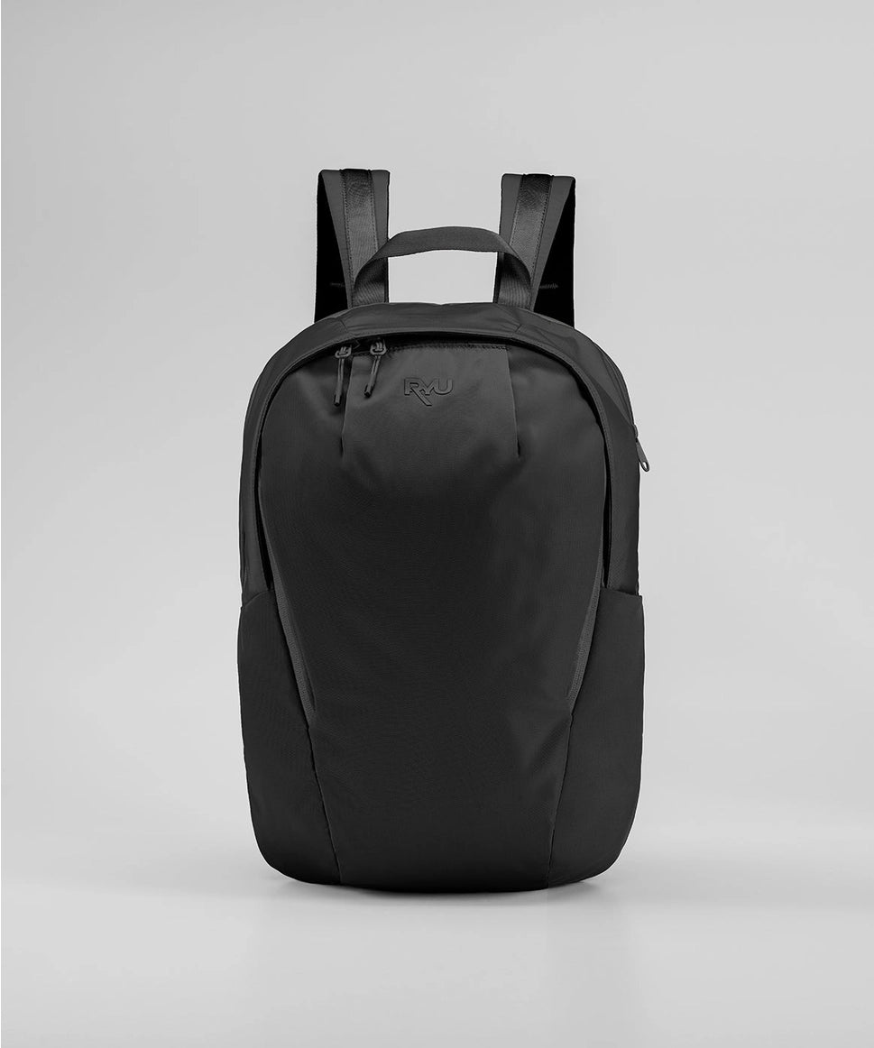 Black backpack on a light gray background RYU