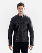 Man wearing a black leather jacket on a white background Cuir Dimitri