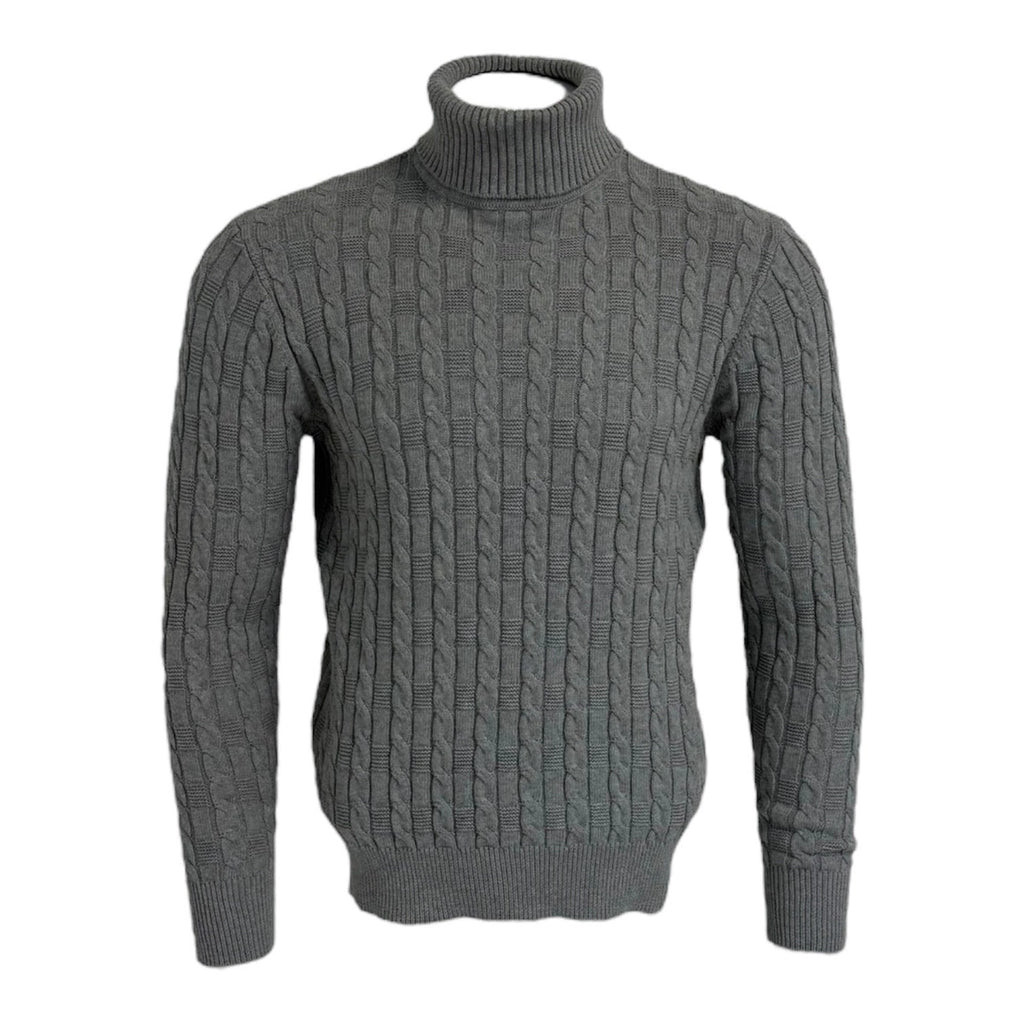 Gray cable knit turtleneck sweater on a white background Maison Leneveu
