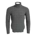 Gray cable knit turtleneck sweater on a white background Maison Leneveu
