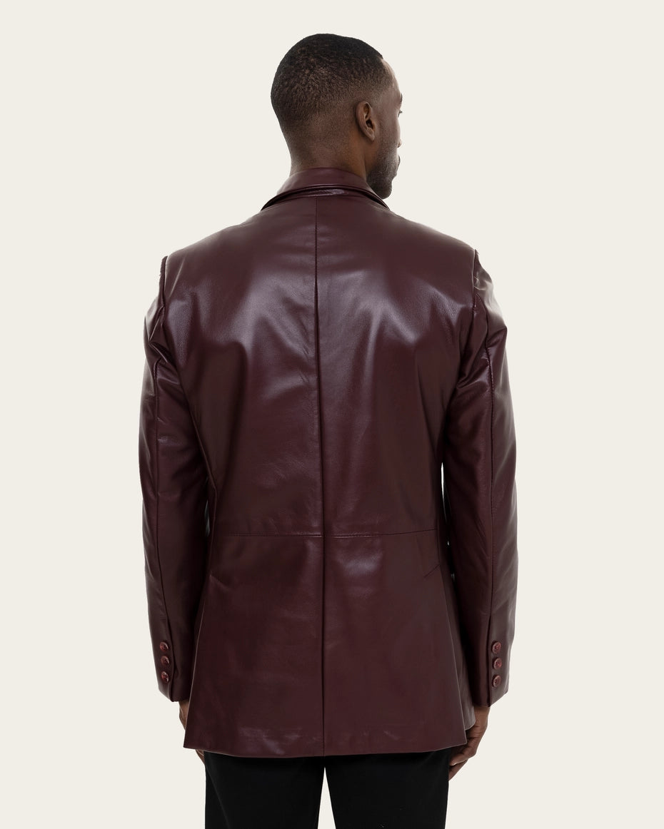 Man wearing a brown leather jacket on a white background Cuir Dimitri