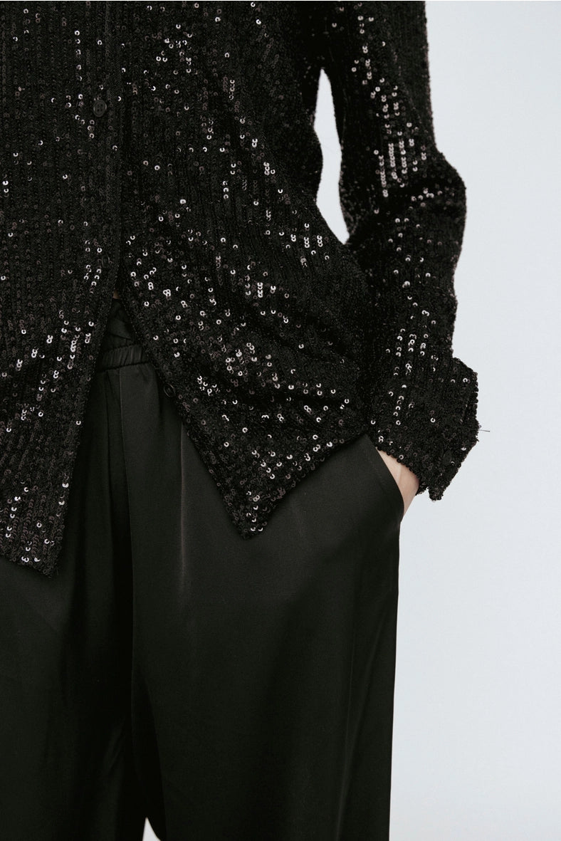 Amanda Maria Sequin Button Down Black