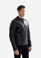 Man wearing a black leather jacket on a white background Cuir Dimitri