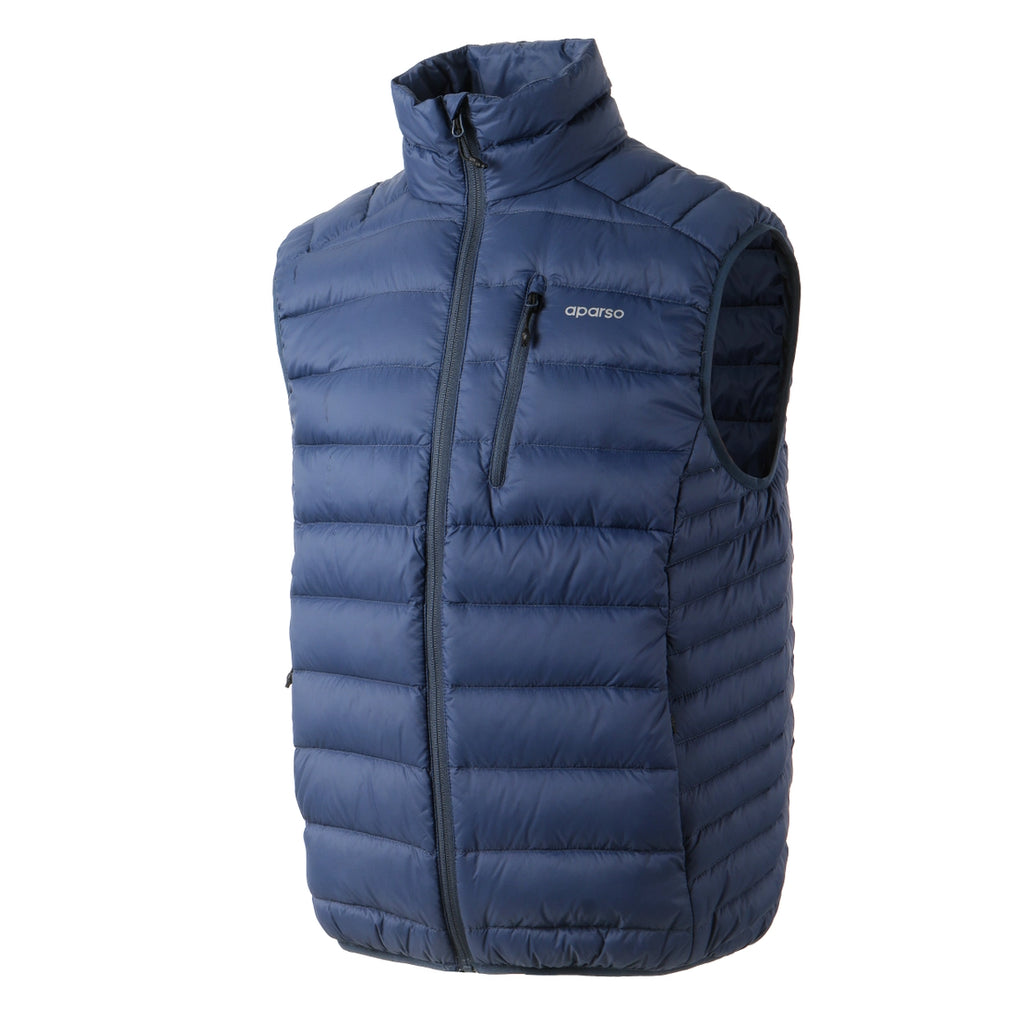 Blue puffer vest with a brand logo on a white background Aparso